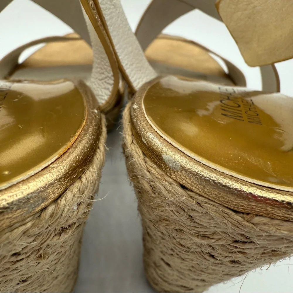 Michael Kors Metallic Gold Wedge-Platform Ankle Strap Espadrilles Size 11M - Picture 14 of 16